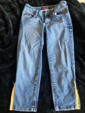 Baby Phat Medium Blue Denim Jeans with Yellow Zipper Details
